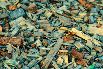 Blue wooden flinders on the ground