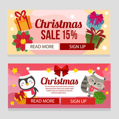 colorful christmas with penguin and fox