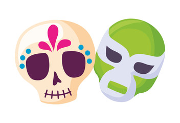 skull with mask fighter icons traditional mexican