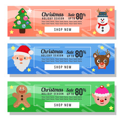 three christmas banner website christmas characters flat style