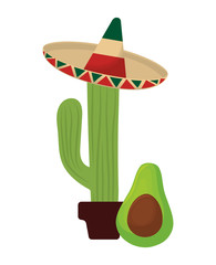 cactus with hat mexican and avocado