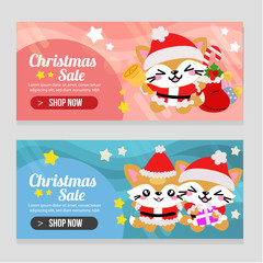 vivid two banner christmas template with cute cat characters
