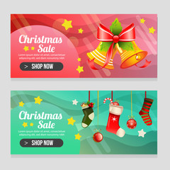 vivid two banner christmas template with decorated bell