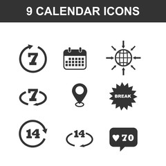 Calendar icons in flat style on white background. Vector elements for design.