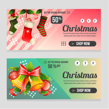 web banner christmas template with colorful bell