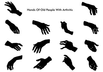Obraz premium Hands of old people with arthritis. Silhouette. Illustration