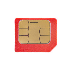  red SIM card isolated on white background, close-up, macro, high resolution, mock up, copy space