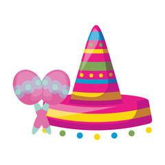 hat mexican with maracas isolated icon