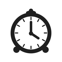 Alarm clock icon flat vector black shape design illustration