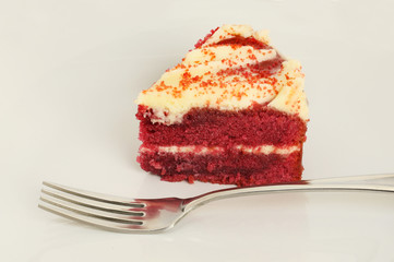 Red velvet cake with fork