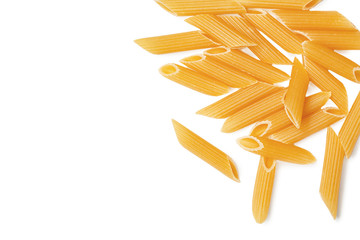 pasta from durum wheat curls fusilli, cavatappi, unprepared, raw pasta cellentani handmade isolated on white background close up macro