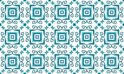 Obraz premium Antique portuguese tiles. Yellow and green Azulejos ceramic. Spanish pottery. Sicily italian majolica. Vintage ethnic background . Mediterranean watercolor seamless wallpaper. Moroccan ornaments .