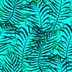Tropical seamless pattern. Watercolor tangled palm