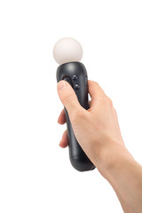 joystick gamepad in the player's hands isolated on white background