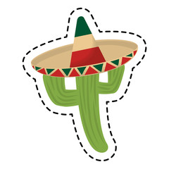 patch cactus with hat mexican isolated icon