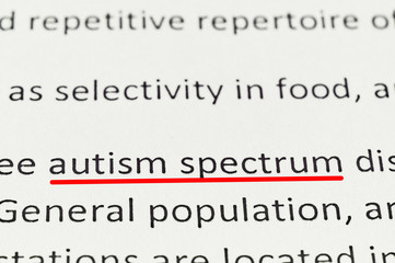 macro photography of the word autism from the newspaper