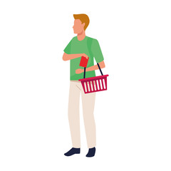 avatar woman with supermarket basket icon