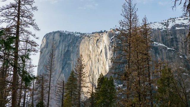 Timelapse of Seasonal Horsetail Falls at El Capitan in Winter in Yosemite