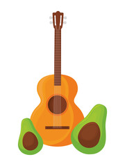 guitar mexican with avocados isolated icon