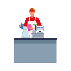 man cashier in the cash with bags icon