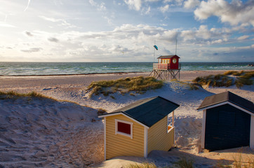 beach with huts