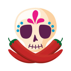 skull death icon traditional mexican with chili peppers