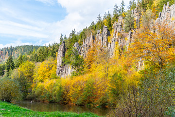 Svatos Rocks, Czech: Svatosske skaly, above Ohre River at autumn time, Czech Republic