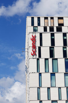 Stockholm, Sweden - June 10, 2016: Sign and facade of the Scandic hotel Continental at the street Vasagatan in downtown Stockholm.