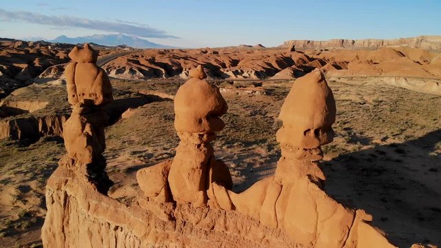 Aerial Shot of Sandstone Hoodoos in Morning Light in Utah -Lateral Tracking-