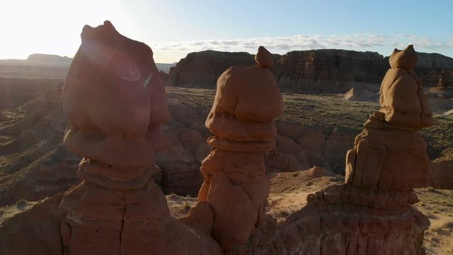 Aerial Shot of Sandstone Hoodoos in Morning Light in Utah -Lateral Tracking 1/3-