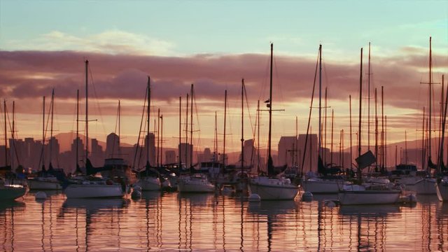 San Diego Bay boat yard at sunrise