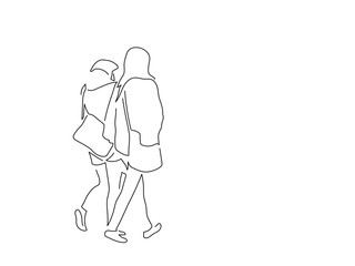 People walking isolated line drawing, vector illustration design. Urban life collection.