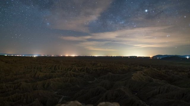 Astro Timelapse Tracking Shot of Milky Way over Badlands in Anza Borrego 