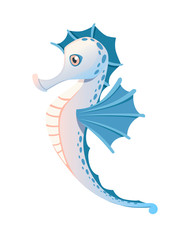Cute adorable blue seahorse cartoon sea animal design flat vector illustration isolated on white background