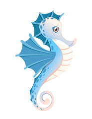 Cute adorable blue seahorse cartoon sea animal design flat vector illustration isolated on white background