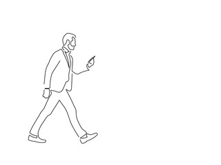 Man walking isolated line drawing, vector illustration design. Urban life collection.
