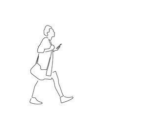 Woman walking isolated line drawing, vector illustration design. Urban life collection.