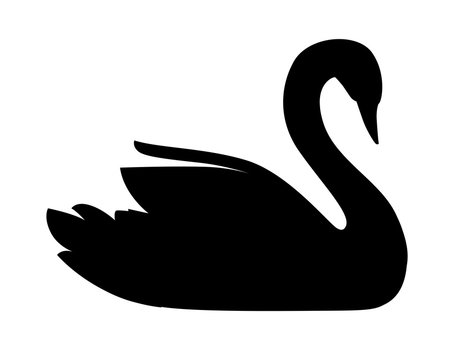 recommend clip art: Black silhouette swan largest flying bird swim on water cartoon animal design flat vector illustration isolated on white background