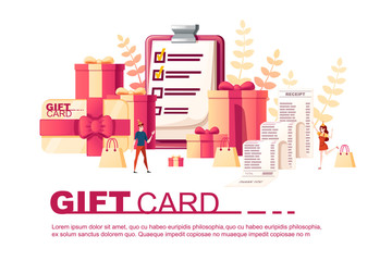 Gift box with gift card abstract soft color pattern with leaves on background flat vector illustration on white background greetings card design horizontal banner