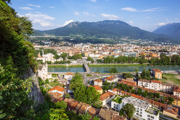 Fototapeta na wymiar Trento (Italy) - Cityscape of the historic centre and river Adige from the top of Doss Trento overlooking the city