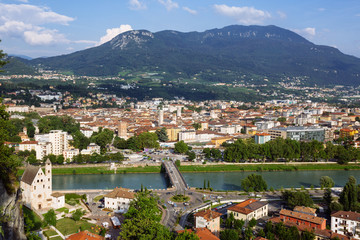 Trento (Italy) - Cityscape of the historic centre and river Adige from the top of Doss Trento overlooking the city