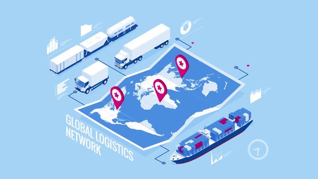 Global logistics network isometric illustration Icons set of air cargo trucking rail transportation maritime shipping On-time delivery Vehicles designed to carry large numbers of cargo HD Video.