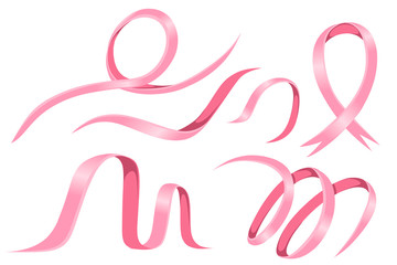 Set of pink glossy ribbon flat vector illustration isolated on white background