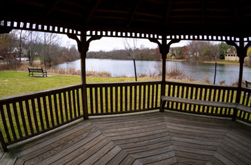 from the gazebo by the lake in autumn