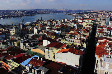 Obraz premium View of Istanbul and the Sea of Marmara from Galata Kulesi which is located in the European part of Istanbul on a high hill of the Galata region._1