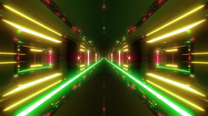 futuristic scifi space hangar tunnel corridor with hot metal 3d illustration wallpaper background design