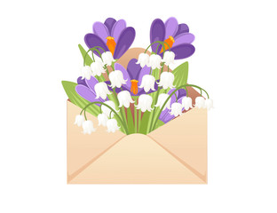 Open eco friendly paper envelope with spring flowers creative design flat vector illustration on white background