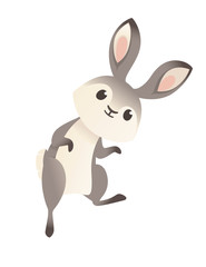 Cute grey rabbit jumping and want to play cartoon animal design flat vector illustration isolated on white background