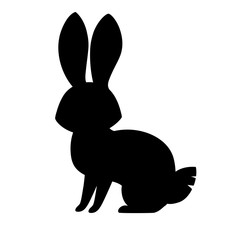 Black silhouette cute grey rabbit sitting on ground cartoon animal design flat vector illustration isolated on white background