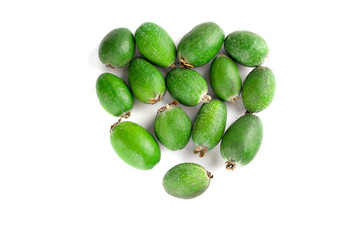 Juicy and ripe feijoa isolated on a white background. Healthy autumn fruit.